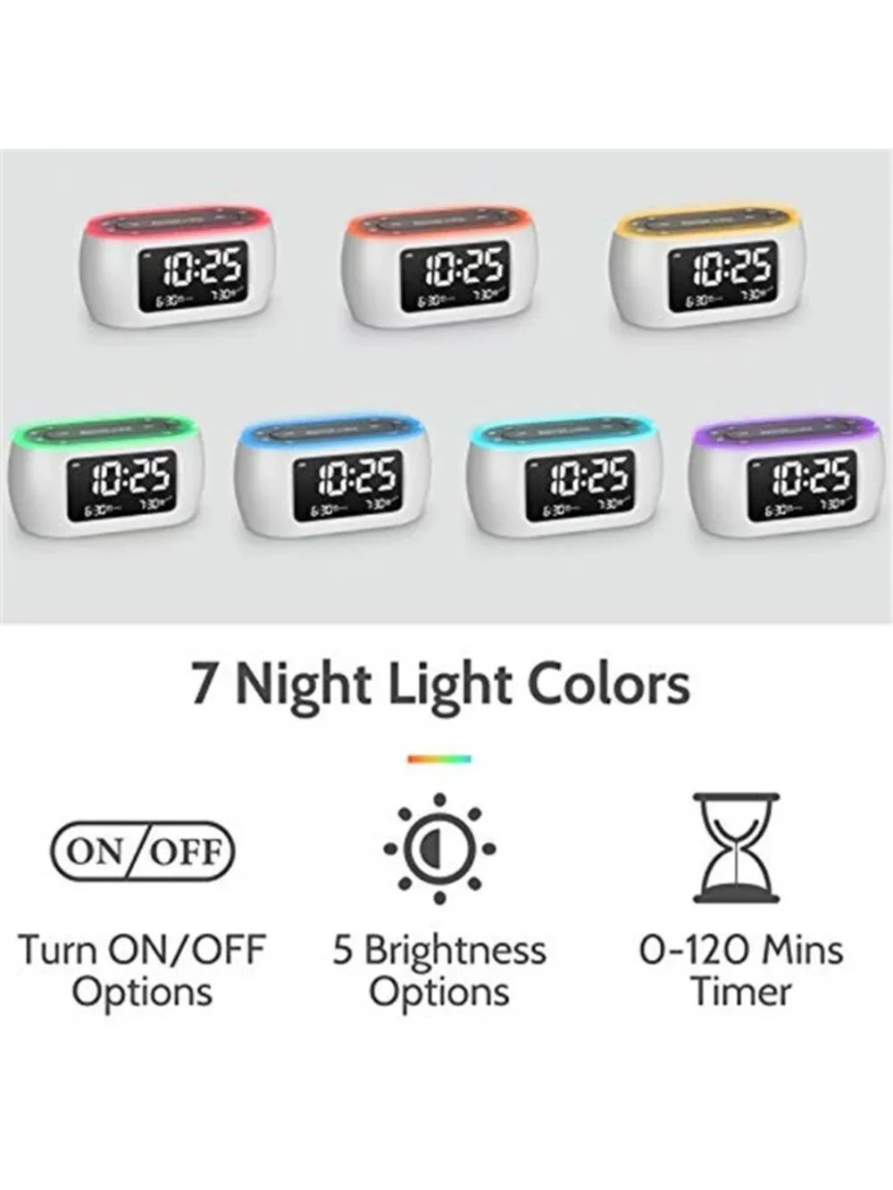 LED Alarm Clock FM Radio Night Light Dual Alarm Dimmer Bedroom Clock White